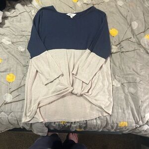 Market & Spruce Navy and Cream Long Sleeve Top
